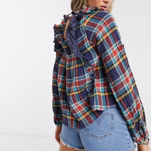 NEW Free People Siena Plaid Ruffled Pullover - Picture 10 of 12